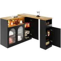 i@home Bartisch Um 360° drehbarer Bartisch, Sideboard, 108 x 39,6 x 97 cm (Bis 60 kg belastbar, geeignet für Esszimmer, Wohnzimmer oder Küche), Schreibtisch in Holzmaserung, Changhong-Glasschranktür und LED-Licht