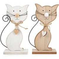 Logbuch-Verlag Dekofigur Katzen Figuren Set aus Holz - braun weiß Katzenpaar 20 cm