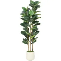 Kunstbaum Künstlicher Geigenblatt-Feigenbaum mit weißem Übertopf,1.5m Kunstbaum, GarveeMore, Höhe 150 cm, Künstlicher Geigenblatt-Feigenbaum mit natürlichem Holzstamm,Kunstmoos