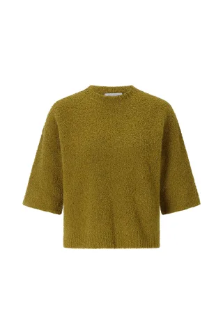Rich & Royal - Crew NK SH Sleeve Oversized Boucl� golden moss - Gr. - L