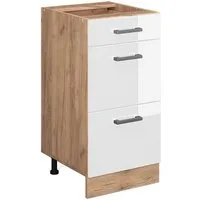 Vicco Unterschrank R-Line, Weiß Hochglanz/Eiche, 40cm mit Schubladen, ohne Arbeitsplatte (1-St)