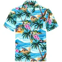 Hawaiihemdshop.de Hawaiihemd Hawaii Hemd Herren Baumwolle Kurzarm Hawaiihemd mit Palmen und Meer