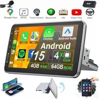 MOPECT 4+64G Android 15 Autoradio 1 DIN 360° Drehbar Bildschirm Carplay Navigationsgerät (Carplay Android Auto Bluetooth FM AM RDS WIFI GPS)