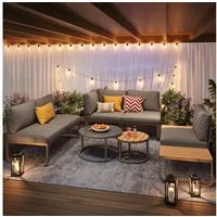 REDOM Gartenlounge-Set Modernes Gartenmöbelset,mit verzinktem Eisengestell, (für 4-5 Personen – Bequeme Sofas mit grauen Kissen, 2 stapelbare Couchtische, verzinkter Eisenrahmen, verstellbare Füße), mit Relaxfunktion