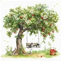 ti-flair Papierserviette, Servietten Papier 33x33cm 3-lag Apfelbaum & Katzen Landhausstil 20 Stk