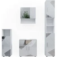 Vicco Badmöbel-Set Irma, Weiß Hochglanz mit Einsätzen, 4 Teile, mit Hochschrank, (4-St., 4er Set), mit Dekospiegel