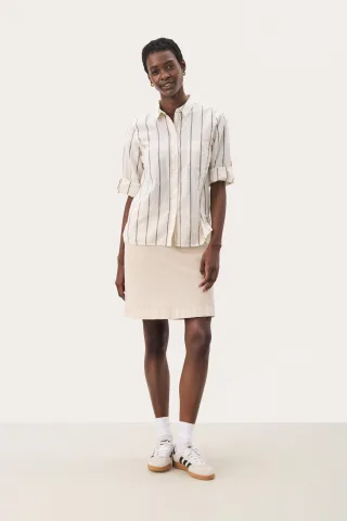 Langarm - Hemd Relaxed fit Eggnog and Brown Stripe cream