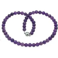 Bella Carina Perlenkette Kette mit hochwertigen Amethyst Perlen 8 mm, Magnetverschluss
