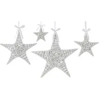 Creativ deco Dekostern Weihnachtsstern, Weihnachtsdeko, 4 St., mit Satinband, leicht silberfarben geglittert