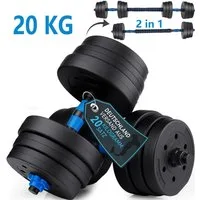 kehot Hantel-Set Hantelset 20kg Verstellbar Kurzhantel für Zuhause, (2-in-1 Kurzhantel & SZ-Stange mit Verbindungsteil, 4 Verstellbare Kurzhanteln + 2 Griffe + Verbindungsstange & Muttern), PVC Zement Hantelscheiben Robust, Fitness Muskeltraining Zuh