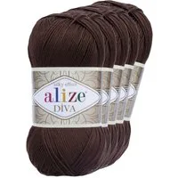 Alize 5 x 100g Strickgarn ALIZE DIVA - Häkelgarn Sommerwolle Häkelwolle, 350 m, 26 braun