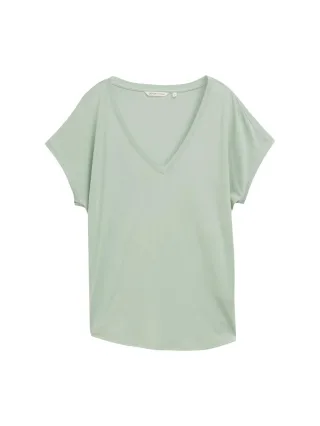 TOM TAILOR Denim - Loose Fit T-Shirt mit V-Ausschnitt grün - Gr. - S