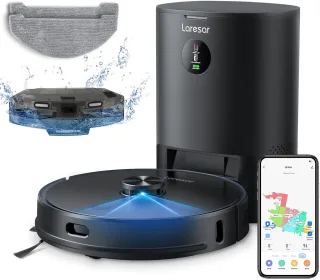 Laresar Saug-/Wischroboter [250min 03 Liter Staubbehälter 03 Liter Wassertank 3500Pa] schwarz inkl. Absaugstation