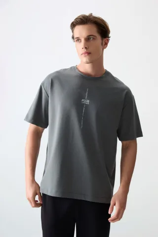 Übergröße Bedrucktes Rundhals-T-Shirt