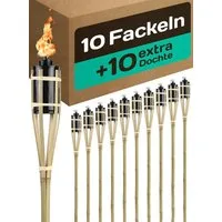 Praknu Gartenfackel 10 Garten Fackeln für Draußen aus Bambus Holz 90cm - Lange Brenndauer, Lange Brenndauer, wetterfest, wiederbefüllbar, mehrfach nutzbar, dekorative Beleuchtung für Garten & Events, Feuer, Lange Brenndauer - Mit Öl Nachfüllbar - 10 