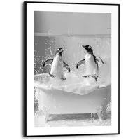 Reinders! Poster Penguin Splash, Pinguine, Tiere, Toilette - Schwarz-Weiß - MDF - Tiere - 30x40 cm