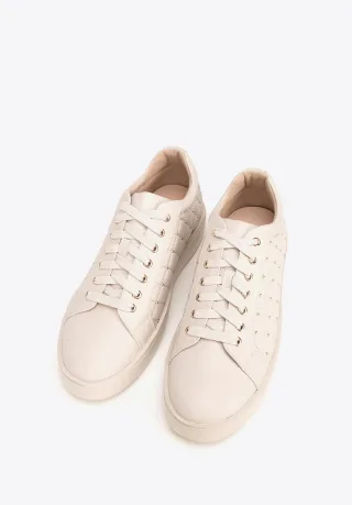 Wittchen Damen-Sneaker aus Leder mit gestepptem Obermaterial, cremefarben