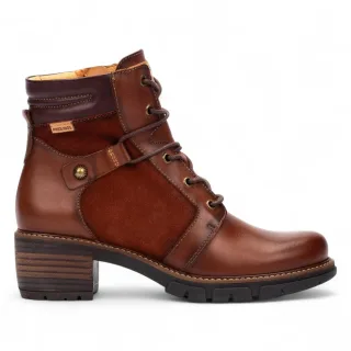 Pikolinos Cuero Braune Leder-Stiefeletten mit Reißverschluss und Schnürabsatz für Damen – San Sebastián