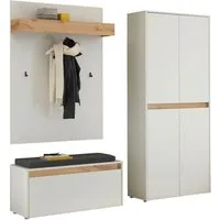 Home affaire Garderoben-Set City/Giron, moderne Garderobe, viel Stauraum, ca. 40 Schuhe, (Set, 3-St), enthält Schuhschrank, Garderobenpaneel & Garderobenbank mit Sitzkissen