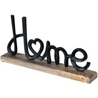 Levandeo® Deko-Schriftzug, Aufsteller Schriftzug Home H17cm Metall Schwarz Holz Deko Mangoholz