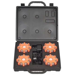 Signallicht-Koffer | Powerflare Plus Smart Sync 4er Set | orange | 4-fach Akku-Ladegerät (12/240 V) | Synchronisation innerhalb und außerhalb möglich