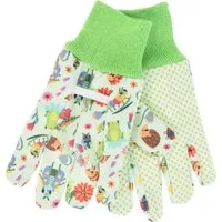 Koopman Gartenhandschuhe Kinderhandschuh Tiermotiv Stoff Einheitsgröße Gelb/Rosa/Grün/Blau (Stück, 1-St., Packung) Gummiband, mit Käfer Motiv, UNi Size, Baumwolle