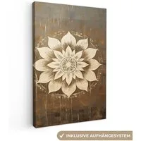OneMillionCanvasses® Leinwandbild Mandala - Blumen - Vintage - Weiß, Fotodruck (1 St), Leinwand Canvas Wandbild, Wanddekoration 20x30 cm