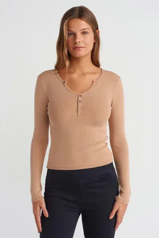 Slim Fit Baumwoll-Jersey Knopfb blouse