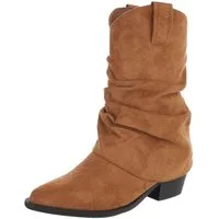 Ital-Design Elegante Damen-Stiefel mit Blockabsatz und einzigartigem Design Westernstiefelette (90827541) Blockabsatz Stiefeletten in Camel