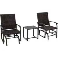 COSTWAY Balkonset, (3-tlg), mit 2 Schaukelstühlen & Tisch, Rattan