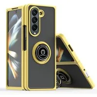Wigento Handyhülle Für Samsung Galaxy Z Fold6 Shadow Design TPU / PC Hülle Case Ring Gelb, Ring Halterung Schutzhülle