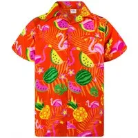 King Kameha Hawaiihemd "Flamingo Melone" Funky Hawaiihemd Herren Kurzarm Fronttasche Stylish