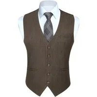 LuxusKollektion Anzugweste Anzugweste Herren V Ausschnitt Baumwolle Business Hochzeit M Braun 2
