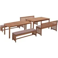 MERXX Garten-Essgruppe Hawaii, (4x Bänke, 2x Tische, 4x Sitzkissen), Akazienholz FSC® 100 %