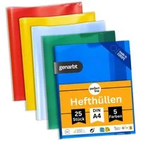 perfect line Schulheft 25 Hefthüllen DIN A4 bunt, 5 Farben, genarbt, 90 my, PP, dokumentenecht, Made in EU
