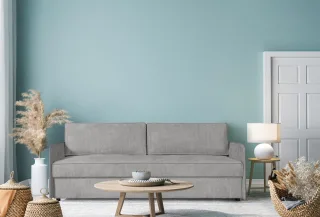 Sofa Designersofa RUBY mit Schlaffunktion Stoff Anafi Hellgrau