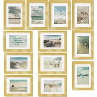 bomoe Bilderrahmen 12er Bilderrahmen Set Ocean, 13x18cm, Gold, Fotorahmen Collage für 13x18 cm Holzbilderrahmen mit Passepartout