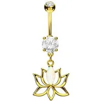 PIERCINGLINE Bauchnabelpiercing Chirurgenstahl Bananabell Brass-Design LOTUSBLÜTE + SYNTHETISCHER OPAL (Bananabells, 1-tlg)