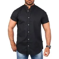 CARISMA Kurzarmhemd Herren Leinen Baumwoll Mix Casual Hemd 9337 Regular Kurzarm Stehkragenkragen Uni