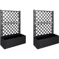 Kreher Spalier 2 x Stück XL Spalier in Rattan Optik (breite Version) in Anthrazit, Pflanzkasten mit Rankhilfe
