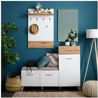 Home affaire Garderoben-Set Sein Kompaktgarderobe, Flurgarderobe, Dielenschrank, Hochglanzfronten, (Komplett-Set, 4-St), mit Schuhschrank, Sitzbank, Garderobenpaneel und Spiegel