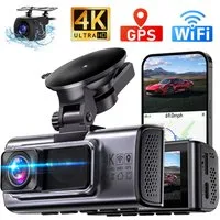 Fyrove Dashcam Auto,2-Kanal 4K+1080P Autokamera,Mit GPS 3.16 Zoll-Bildschirm Dashcam (WLAN (Wi-Fi), Zeitrafermodus, App-Steuerung Autokamera,140°Ultraweitwinkel, Super Nachtsicht, Autokamera,G-Sensor, Loop-Aufnahme,WDR)