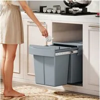 HOMCOM Einbaumülleimer herausnehmbar, 40 Liter Fassungsvermögen, Doppelbehälter, Grau