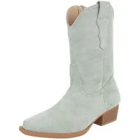 Ital-Design Stilvoller Cowboystiefel mit praktischem Reißverschluss Westernstiefelette (90482477) Blockabsatz Stiefeletten in Hellgrün