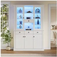 Merax Standvitrine mit LED- Beleuchtung (119,5×40×180 cm, 1-St., Hochschrank Standregal Schrank) Vitrine mit 21 Ablagefächern, 4 Schublade, 5 Türen & Glasfronten