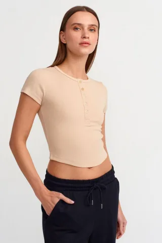 Damen Cropped Slim-Fit Rundhalsausschnitt T-Shirt
