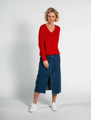 CLARINA - NOS V-Pullover, 1/1 Arm, uni 400 rot - Gr. - 42