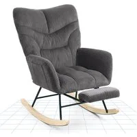 FLEXISPOT Schaukelstuhl mit Hoher Rückenlehne & Fußstütze, Relaxsessel, Schaukelsessel (Moderner Schwingsessel mit Holzkufen, mit Seitentasche), Gepolsterter Relaxsessel für Wohnzimmer & Schlafzimmer