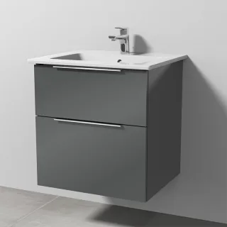 Sanipa 3way Keramik-Set Venticello Keramik-Waschtisch und Unterbau mit 2 Auszügen, Anthrazit-Glanz UF32179