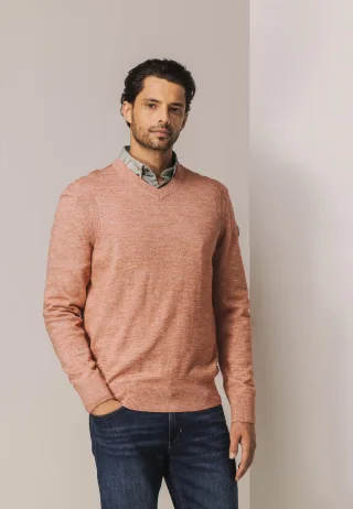 State of Art - Melange-Pullover mit Rippendetails orange/hellgrau - Gr. - XXL